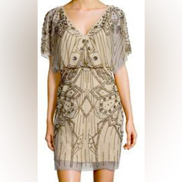 Aidan Mattox Dresses & Skirts - Aidan Mattox Eve Beaded Sequin V-Neckline Blouson Dress Sz 10 EUC